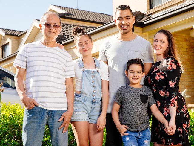 Brendon and Heather Li On Wing and their children Jayla, 11, and Levi, 7, live with Brendon's father Jean Li On Wing in Eagle Vale. Picture: Jonathan Ng