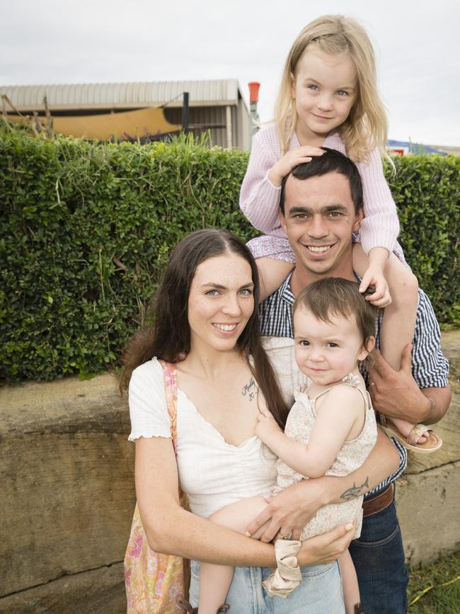 Bri and Dustin Butler with daughters Alice and Madilyn Butler at the Toowoomba Royal Show, Saturday, April 1, 2023. Picture: Kevin Farmer