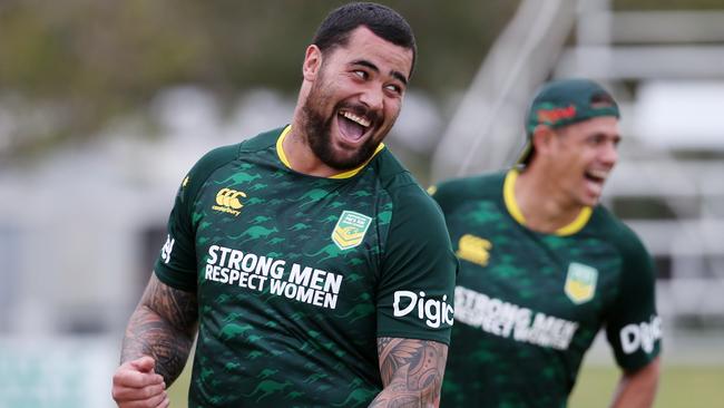 The Australian Prime Minister's XIII rugby league team training at Jones Park in Cairns. Andrew Fifita and Dane Gagai. PICTURE: STEWART McLEAN