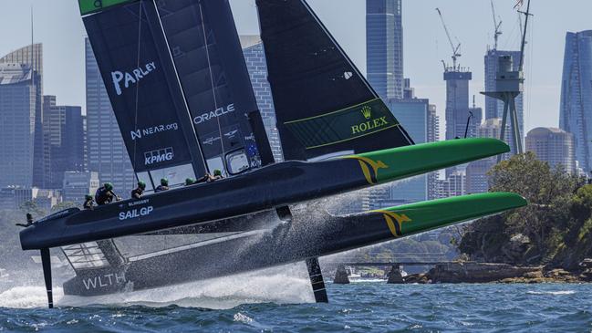 The Australia SailGP catamaran racing in Sydney.