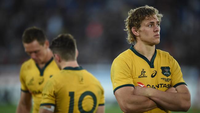 YOKOHAMA, JAPAN - OCTOBER 27: Ned Hanigan of the Wallabies looks dejected after the Bledisloe Cup test match between New Zealand All Blacks and Australian Wallabies at Nissan Stadium on October 27, 2018 in Yokohama, Kanagawa, Japan.  (Photo by Matt Roberts/Getty Images)