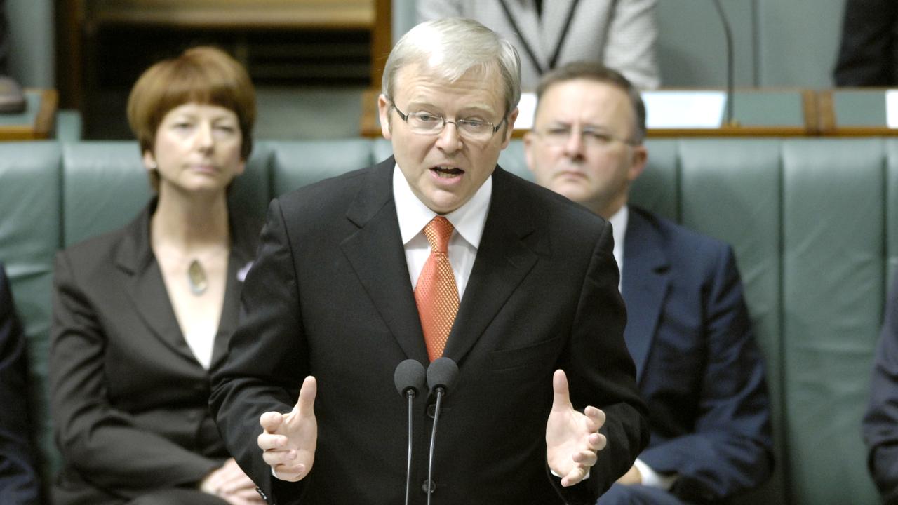 Prime Minister Kevin Rudd delivers the apology to the stolen generation at Parliament House Canberra, on Feb 13, 2008. Picture: AAP