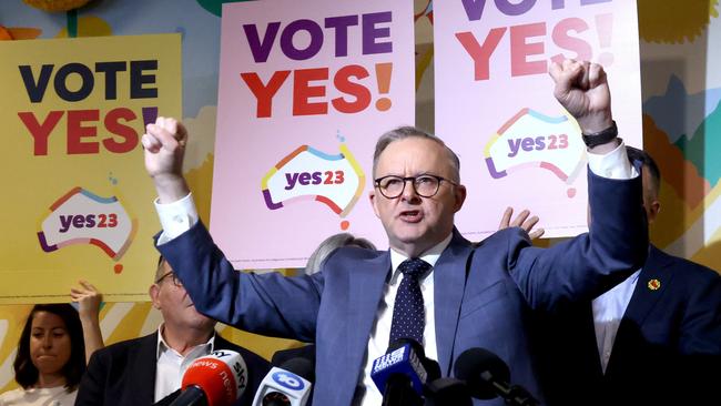 Anthony Albanese takes his Yes message to Adelaide on the eve of the referendum. Picture: NCA NewsWire / Kelly Barnes