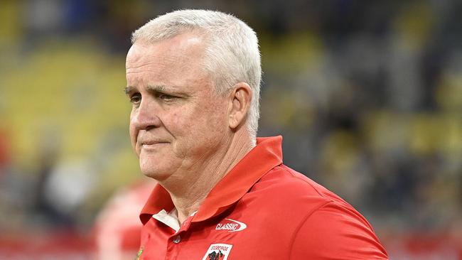 TOWNSVILLE, AUSTRALIA - MAY 13: Dragons coach Anthony Griffin looks on after losing the round 11 NRL match between North Queensland Cowboys and St George Illawarra Dragons at Qld Country Bank Stadium on May 13, 2023 in Townsville, Australia. (Photo by Ian Hitchcock/Getty Images)