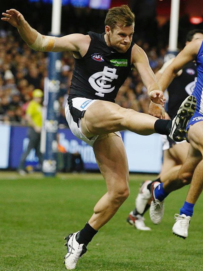 Sam Docherty in action against North Melbourne. Picture: Michael Klein