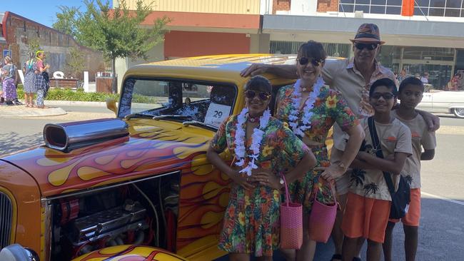 Sunanda, Shelly, Simon, Jared, and Jacob Browne from Victoria spending their seventh year at the Elvis Festival in Parkes.