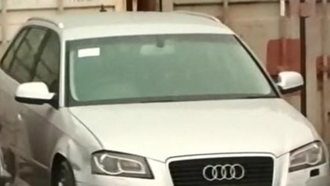 Angus Monfries’ Audi at a crash repairer’s on Sunday. Picture: Nine News