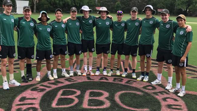 The Brisbane Boys College team displaying one way in which BBC supported Pink Stumps day.