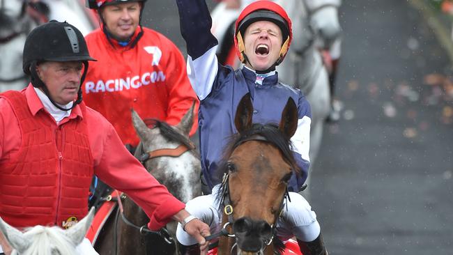 Kerrin McEvoy couldn’t hide his delight after winning his second Melbourne Cup.