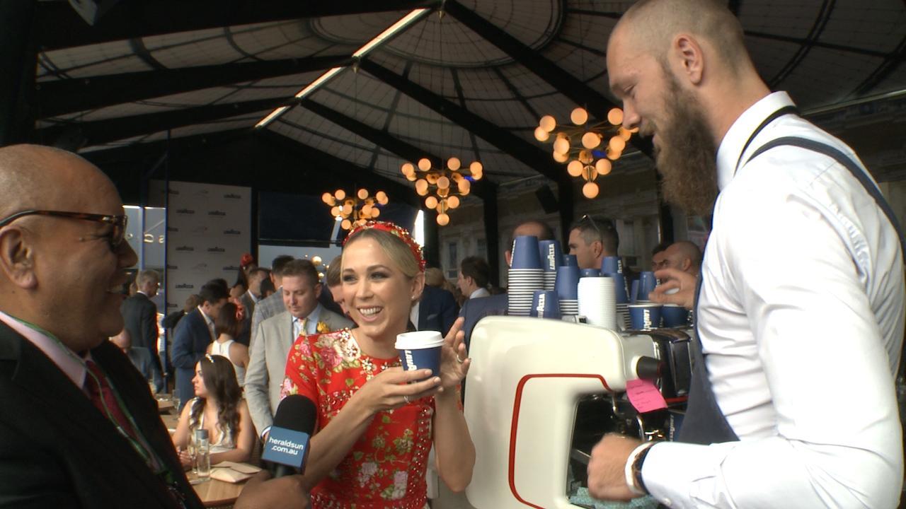 Barista Max makes a brew for Bec Hewitt  