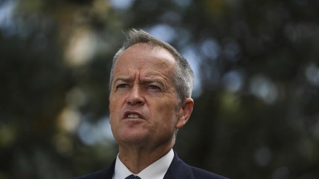 Australian Opposition Leader Bill Shorten speaks to the media after a visit to the Pearce Community Centre in Canberra, Monday, February 18, 2019. (AAP Image/Lukas Coch) NO ARCHIVING