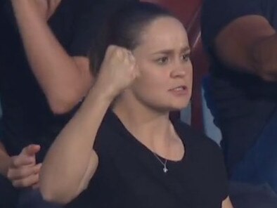 Ash Barty watching footy at the Gabba on Friday evening.