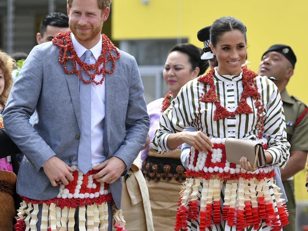 Harry and Meghan in Tonga last year. Picture: AP