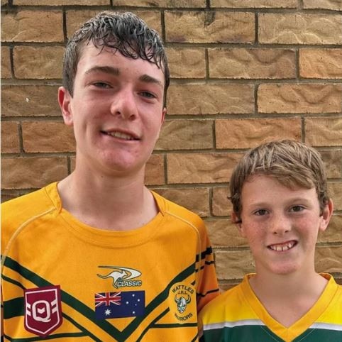 Wattles Junior Rugby League Club players Jack Burton (left) and Rhys Gascoyne after making Darling Downs representative teams in 2024. Image: Aaron Gilmore.