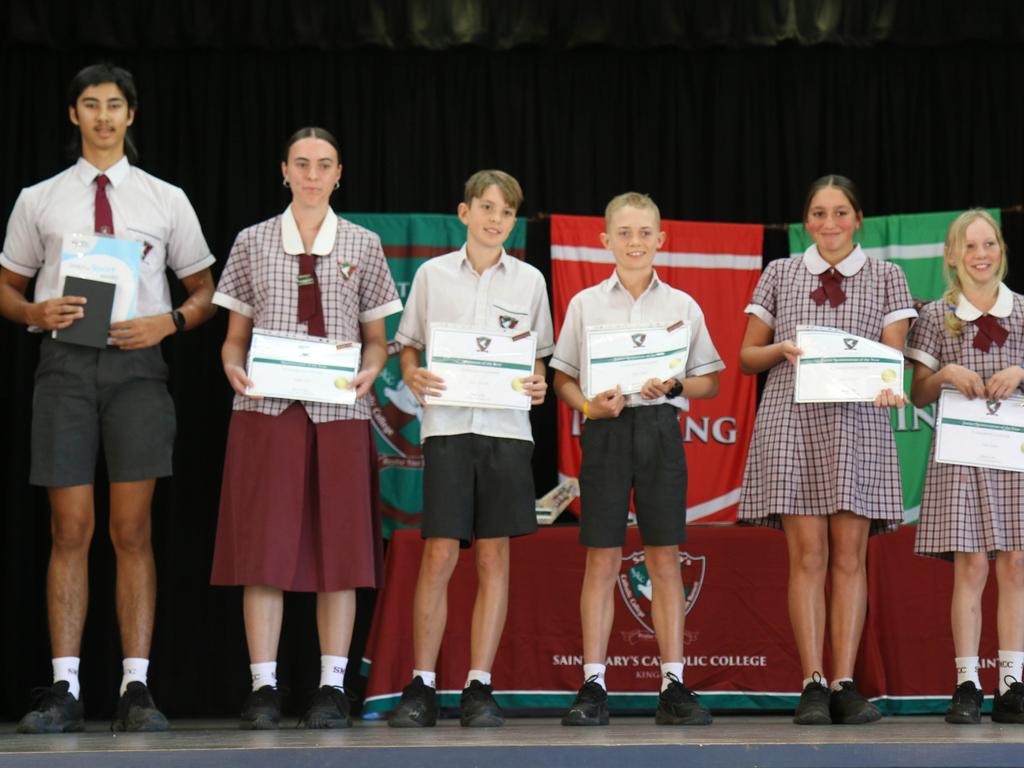 Saint Mary's Catholic College Sports People of 2023, Benjiman Whalan, Bridget Searle, James McCarthy, Taine Strong, Ruby Madigan and Claire Taylor.