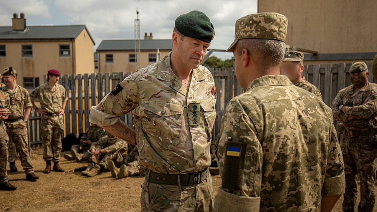 British General Sir Patrick Sanders visits Ukrainian soldiers being trained in fieldcraft, weapon handling, urban operations and marksmanship as part of the UK military support to Ukraine