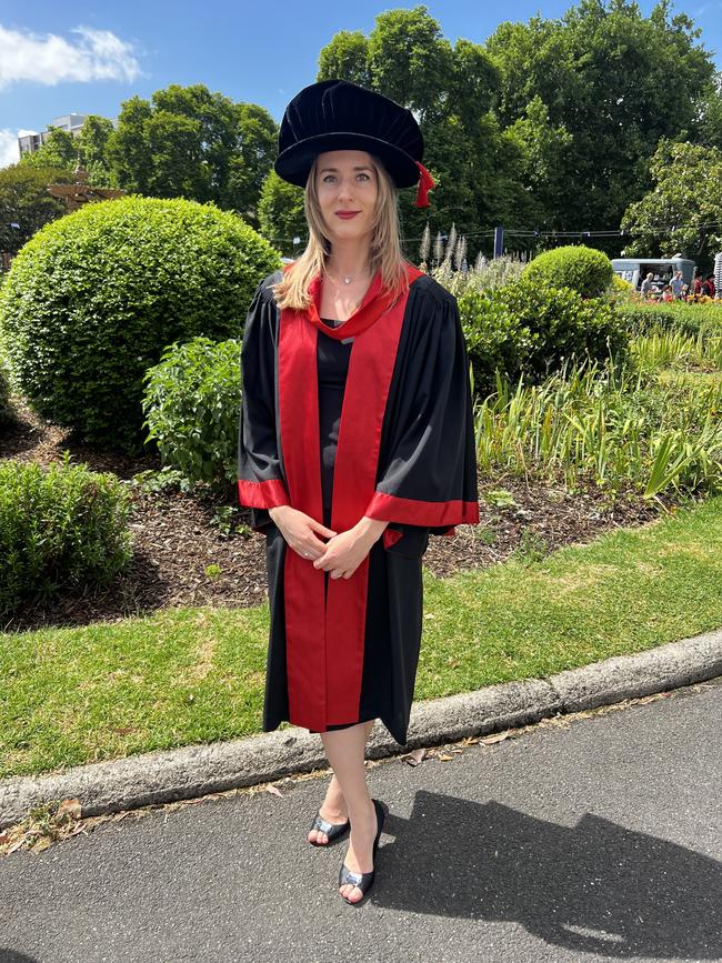 Dr Anna Bornemisza (Combined Master/PhD in Clinical Psychology) at the University of Melbourne graduations held at the Royal Exhibition Building on Tuesday, December 17, 2024. Picture: Jack Colantuono