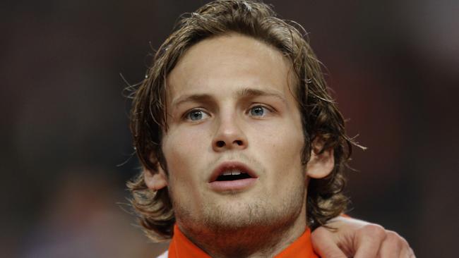 Netherlands' Daley Blind sings the national anthem at the start of the Euro 2016 group A qualifying round soccer match between the Netherlands and Latvia at ArenA stadium in Amsterdam, Netherlands, Sunday, Nov. 16, 2014. Manchester United midfielder Blind could face a lengthy lay-off after injuring his knee playing for the Netherlands against Latvia on Sunday. Coach Guus Hiddink says Blind likely twisted or possibly ruptured a medial ligament in his knee in a challenge with in a challenge with Eduards Visnakovs.(AP Photo/Peter Dejong)