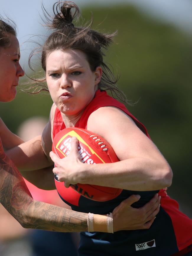 Elise O’Dea in action for Melbourne in AFLW. Picture: Wayne Ludbey