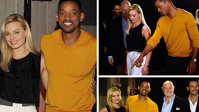 Stellar cast ... Margot Robbie, Will Smith and Focus co-stars Gerald McRaney and Rodrigo Santoro at a press conference to launch filming of Focus in Buenos Aires, Argentina, last November. Pic: AP/Getty