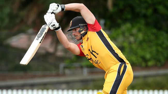 Jonathan Merlo shows a straight bat for St Kilda. Picture: Hamish Blair