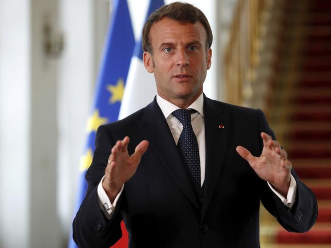 French President Emmanuel Macron called the fight for a coronavirus vaccine a “race against time”. Picture: AP