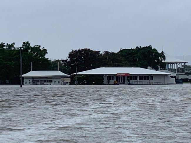 The Townsville Turf Club almost under water entirely due to the flood event gripping the region