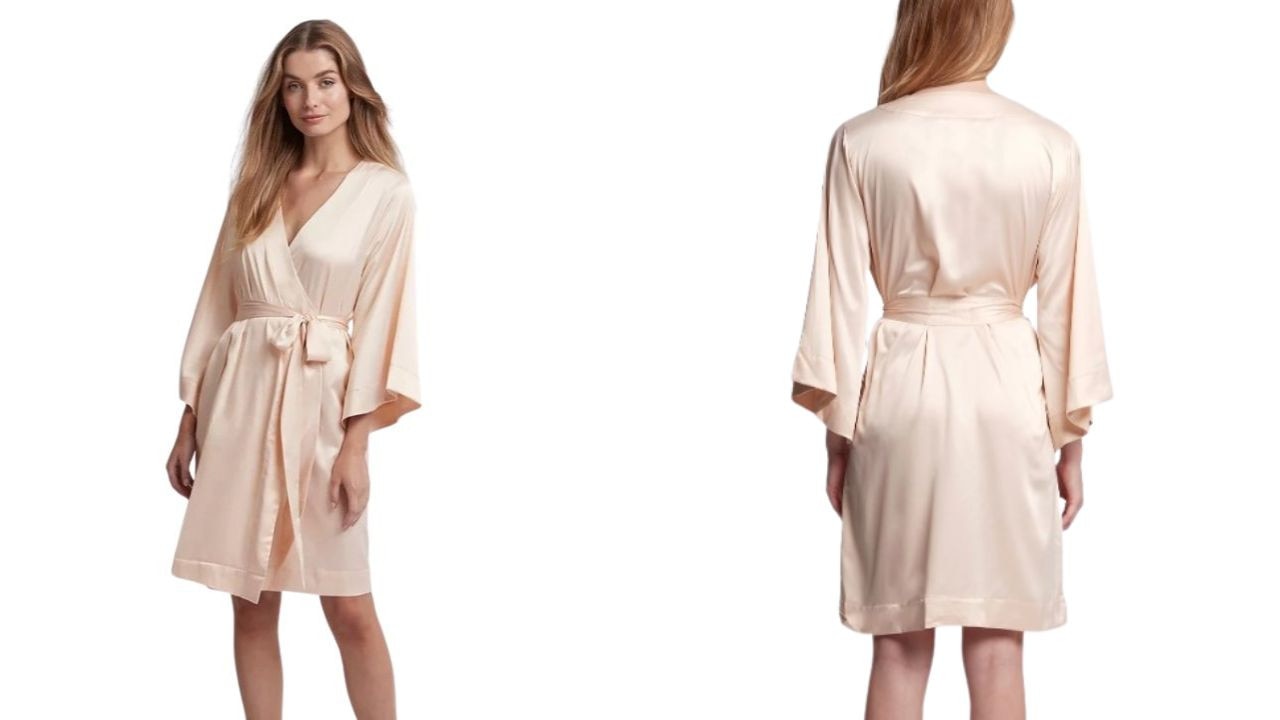 You absolutely can't go wrong with gifting Homebodii's beautiful Jasmine Short Robe. Picture: Homebodii