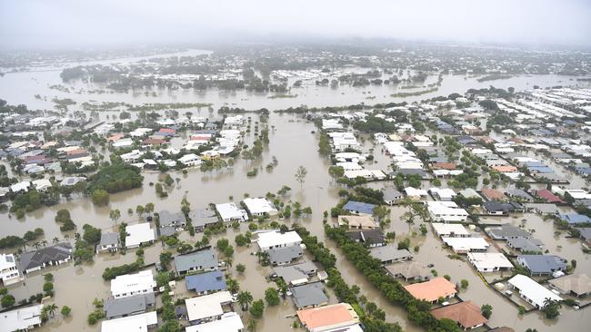 Townsville was inundated when the Ross River Dam‘s floodgates were forced to open. Picture: Ian Hitchcock/Getty Images