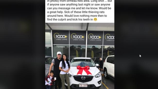 A post showing the couple when they bought the car.