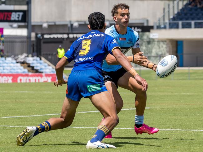 Oliver Lester was in everything for Cronulla against Canberra. Picture: Adam Wrightson Photography