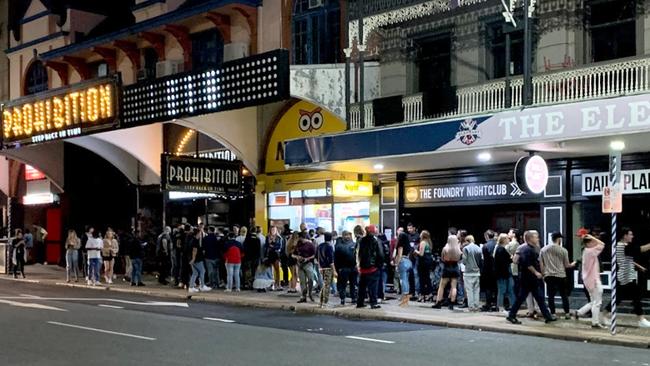 A queue outside Prohibition in the Valley. Picture: Supplied