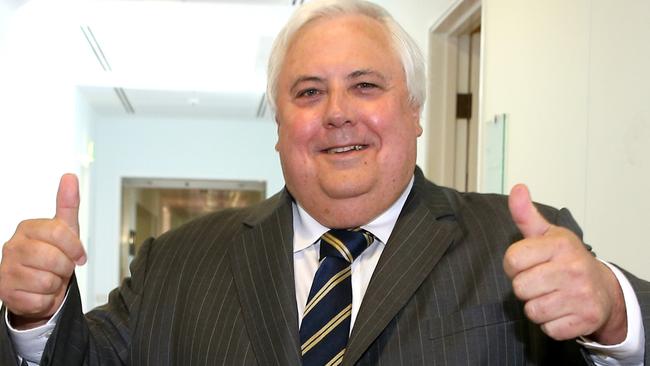 Clive Palmer in the press gallery corridor at Parliament House in Canberra.