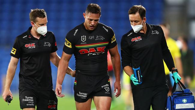 Scott Sorensen dislicated his wrist during Penrith’s loss to Parramatta. Picture: Chris Hyde/Getty Images