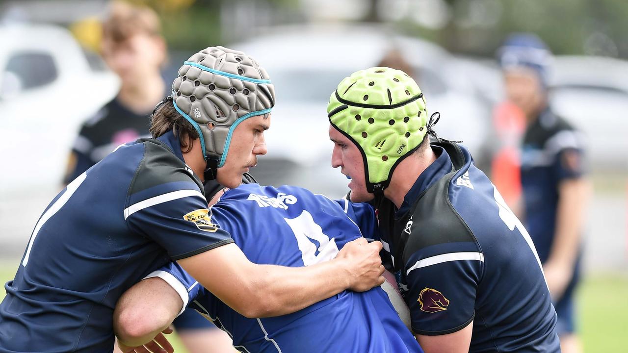 RUGBY LEAGUE: Justin Hodges and Chris Flannery 9s Gala Day. Grand final, Caloundra State High School V Redcliffe State High, year 12. Caloundra's Douglas Smell (green cap). Picture: Patrick Woods.