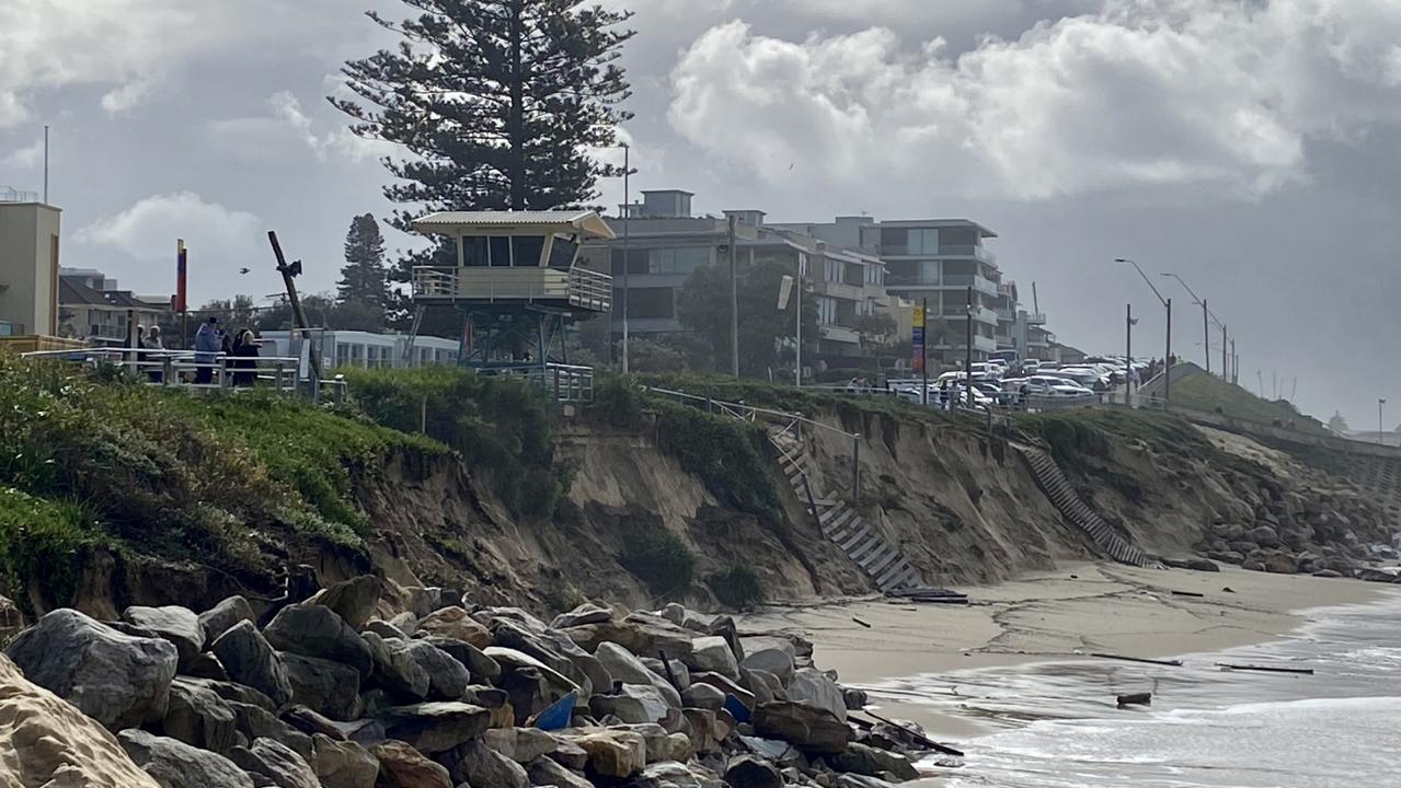 A crane was rushed in to remove the North Cronulla lifeguard tower, after it was judged to be at risk of toppling into the sea after wild weather. Picture: Supplied