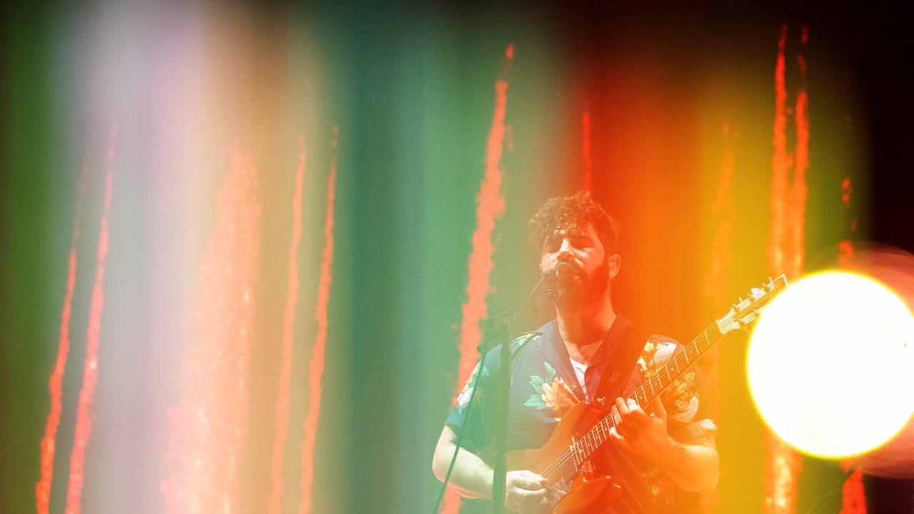 Yannis Philippakis of Foals performs on the Amphitheatre stage. (Photo by Mark Metcalfe/Getty Images)