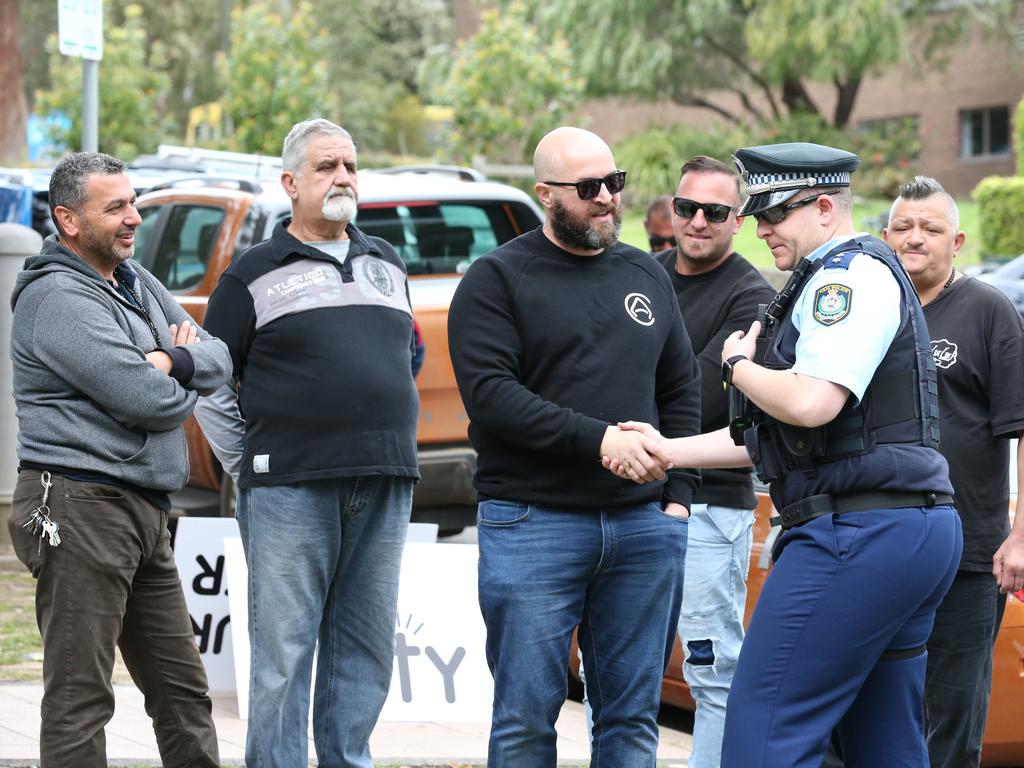 Protestors have begun to gather outside Kiis FM headquarters in North Ryde to protest against comments Kyle Sandilands made about Christians and the Virgin Mary. Picture: David Swift.