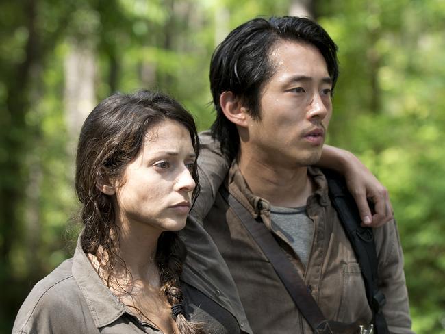 Beth Keener (Annie) and Steven Yeun (Glenn Rhee” in a scene from cult TV series, The Walking Deadl. Picture: Gene Page/AMC