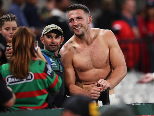 Sam Burgess flexed his might against the Dragons on Thursday night. Picture: Phil Hillyard