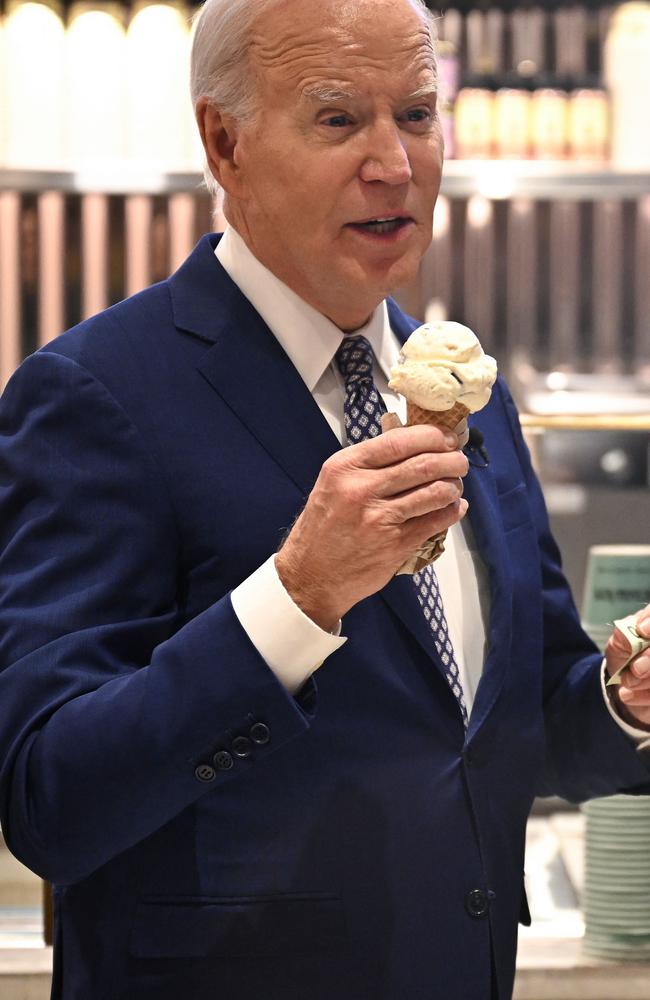 US President Joe Biden enjoys an ice cream at Van Leeuwen Ice Cream in New York City on February 26, 2024. Picture: Jim Watson/AFP