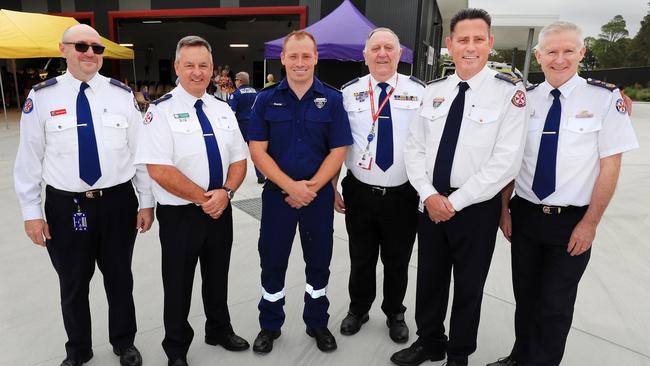 Ambulance officers Terry Murphy, Superintendent Wayne McKenna Wayne McKenna, Pottsville Officer Daniel, Graeme Dawes, Inspector Greg Powell, Duty Operations Manager, Northern Zone Greg Powell and Chief Executive, NSW Ambulance Dr Dominic Morgan. Photo: Scott Powick.