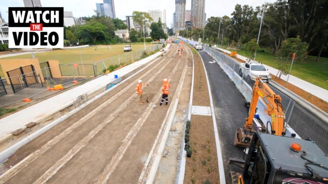 Parramatta light rail lays first green track time lapse