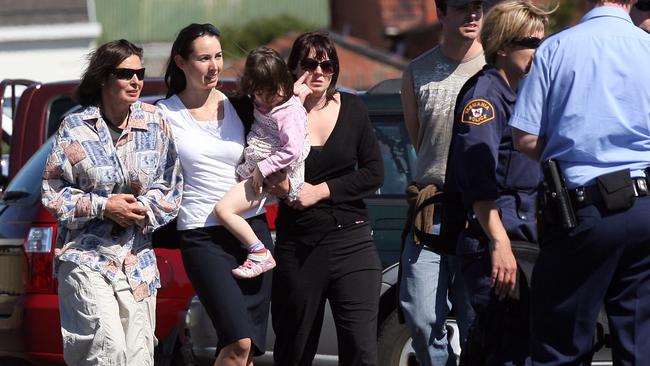 Neill-Fraser (left) with daughters Sarah Bowles and Emma Fraser-Meeker at Marieville Esplanade the day Mr Chappell is reported missing.