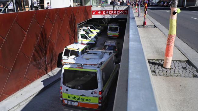 Ambulances ramped at the Royal Hobart Hospital (RHH) Picture: LUKE BOWDEN