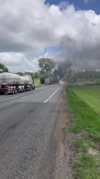 WATCH: Truck on fire south of Sarina blocking the Bruce Highway in both directions