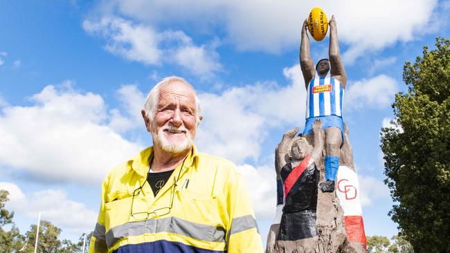 John Elmore, Corowa, NSW, has been involved with getting a wooden statue refurbished at the Corowa Rutherglen Football Club, Corowa.Picture: DANNIKA BONSER