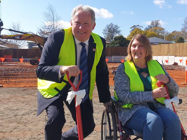 LONG WAIT: MS Queensland CEO David Curd and Toowoomba and District MS Support Group member Joanna Leane celebrate work starting on 12 new specialist disability apartments on Hume St in Toowoomba.