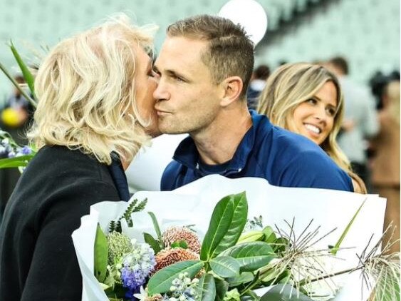 Joel Selwood Geelong captain with his mum.