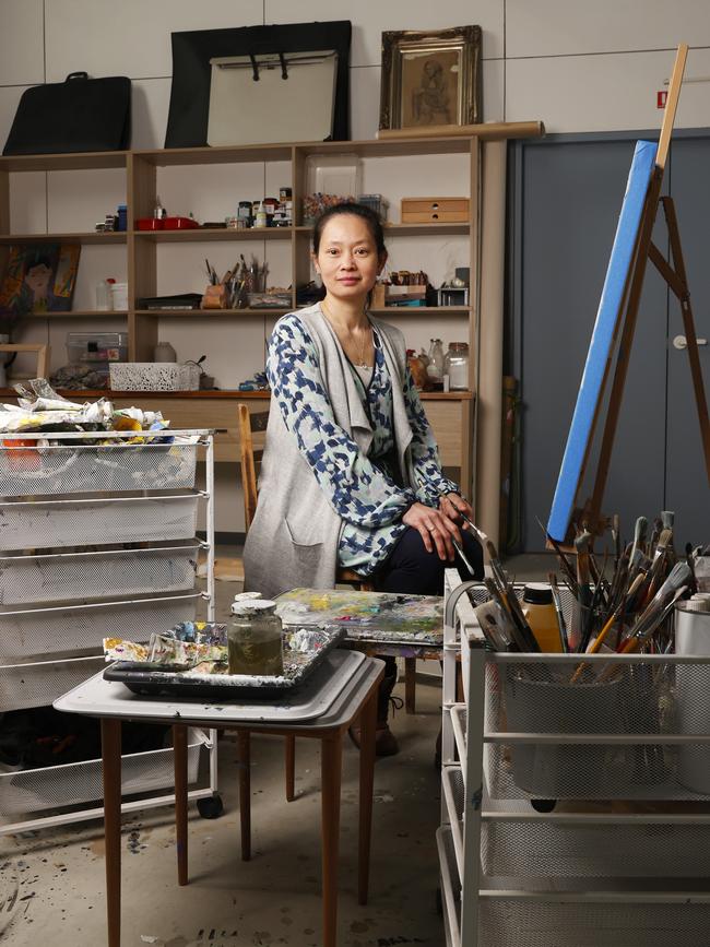 Owner and artist Thi Tuyet Suong Nguyen in the studio at the gallery. Saigon Art Gallery in Glenorchy has now opened at the site of the former ice skating rink. Picture: Nikki Davis-Jones